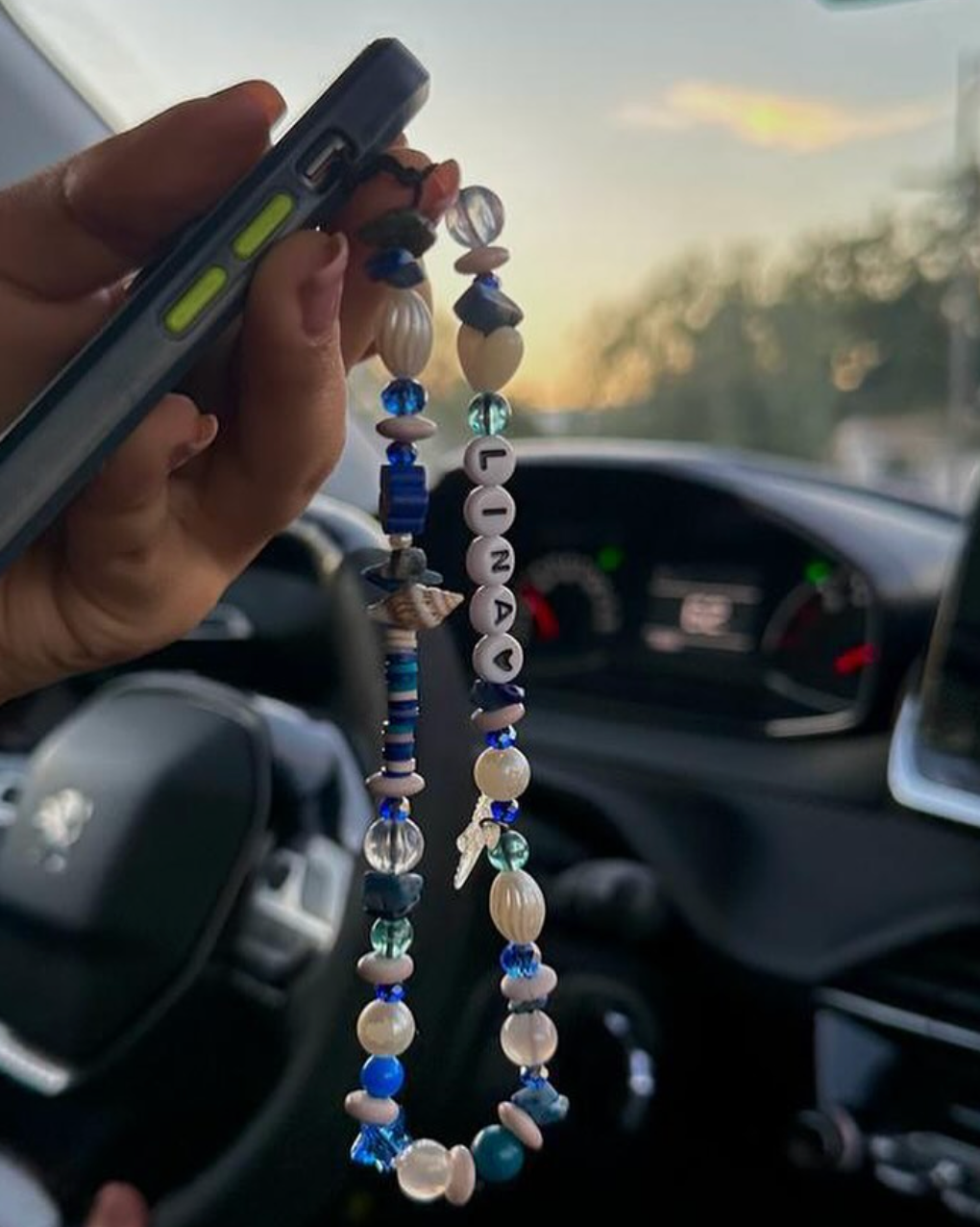 Beaded Phone Strap Personnalisé Prénom - Bleu Océan