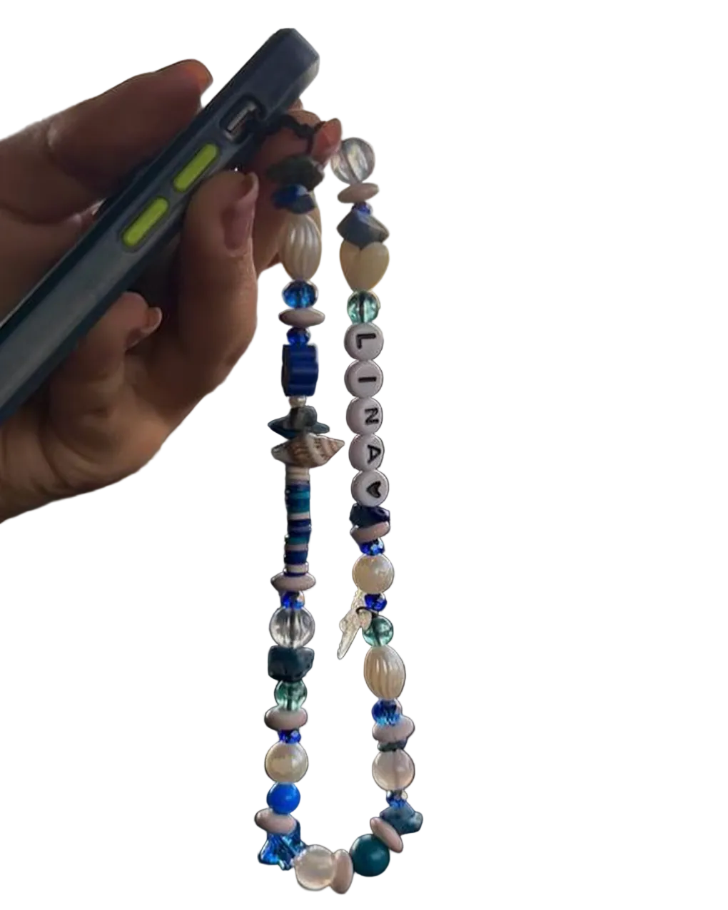 Beaded Phone Strap Personnalisé Prénom - Bleu Océan