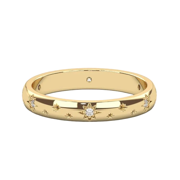 NOVA - Bague Dôme Doré Étoiles Scintillantes - Acier Inoxydable