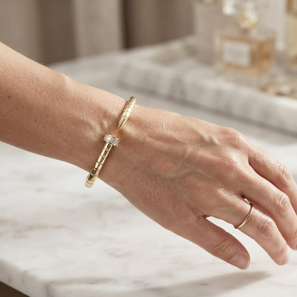 CLOU - Bracelet Jonc Clou Baguette Strass - Dupe Cartier