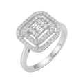 BALLERINA - Bague Double Halo Rectangle Baguette Argenté