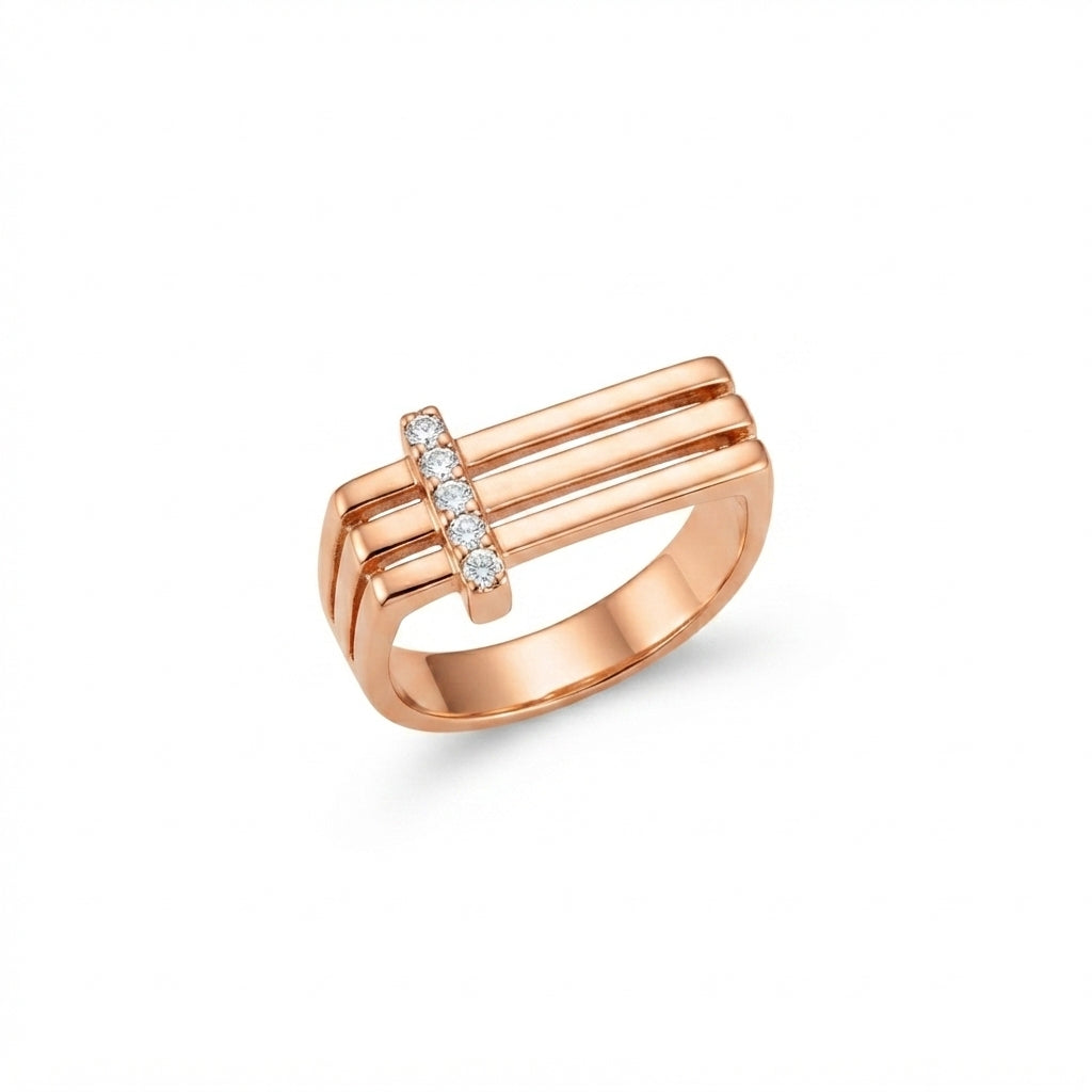 TRIO - Bague Triplette Barre Strass Rose Gold