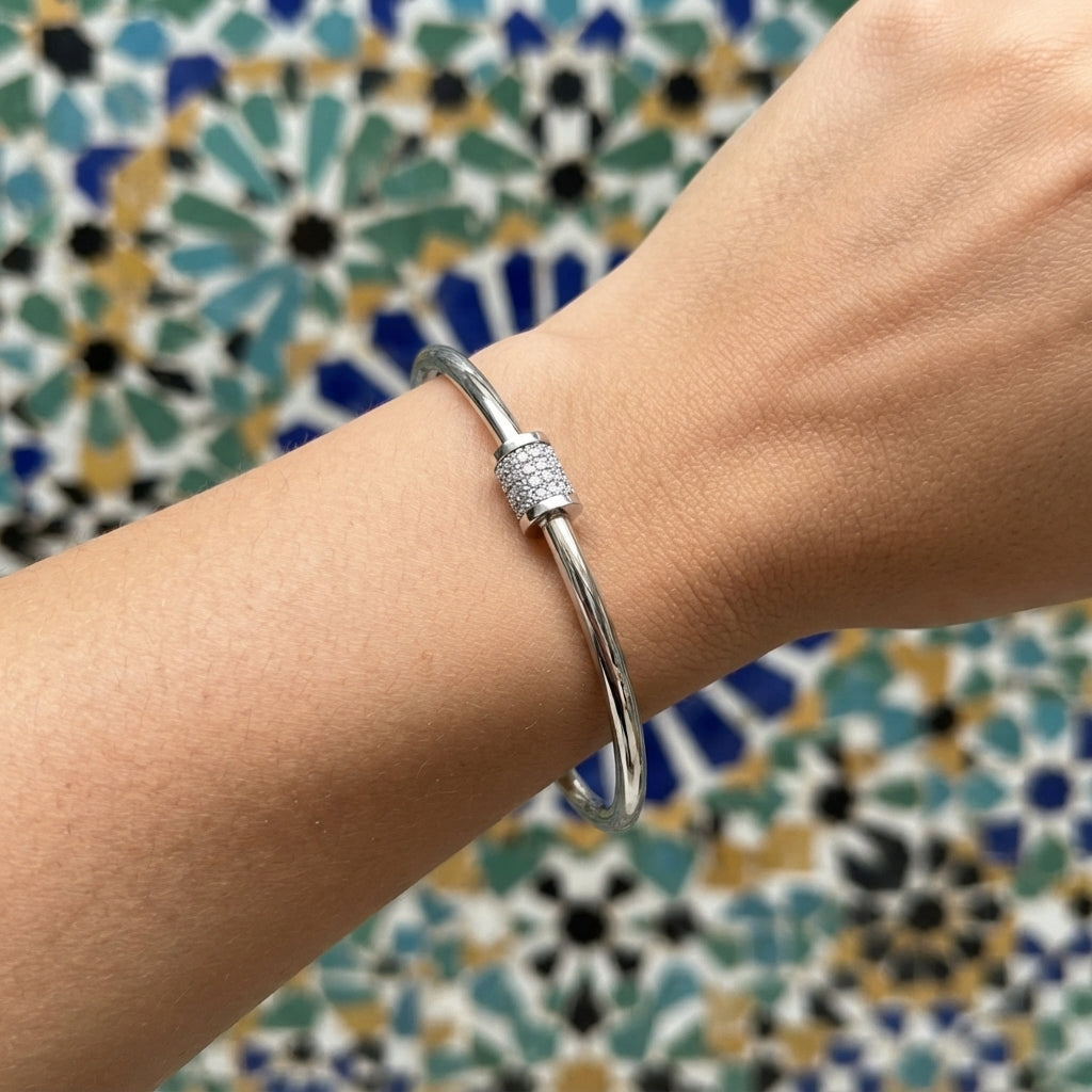 ROLL - Jonc Barre Pavé Argenté - Minimal Chic