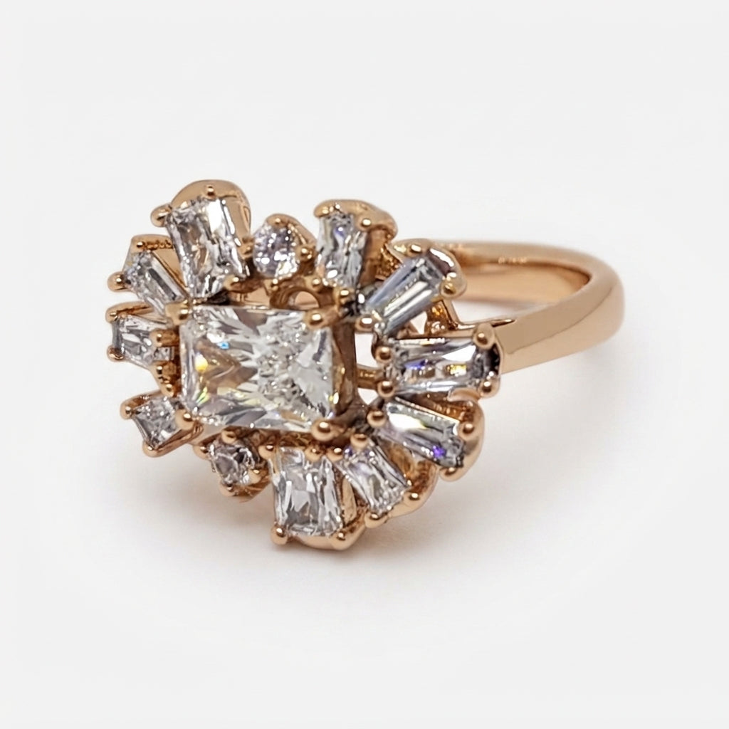 SUNBURST - Bague Soleil Baguette Princesse Rose Gold