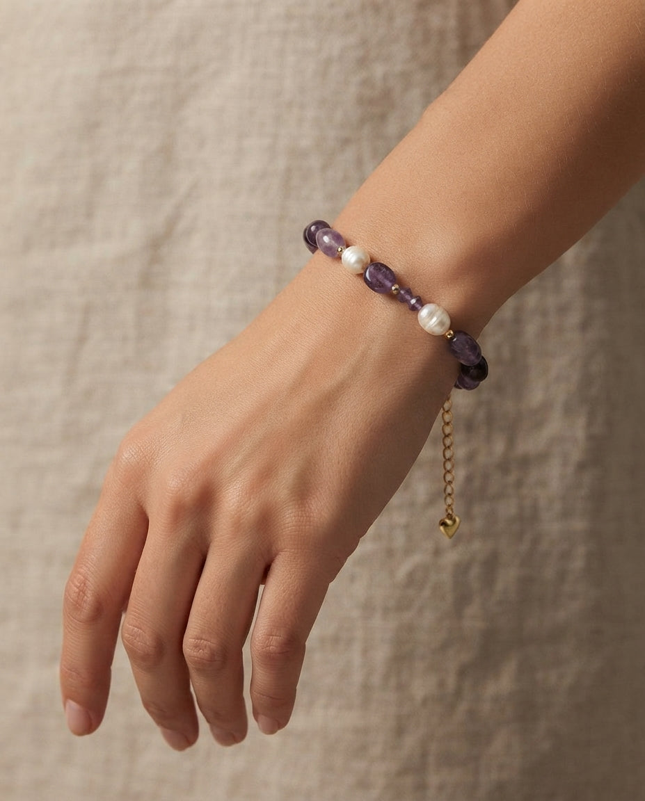 AMETHYST BRACELET - Bracelet Perles Améthyste & Perles Baroques
