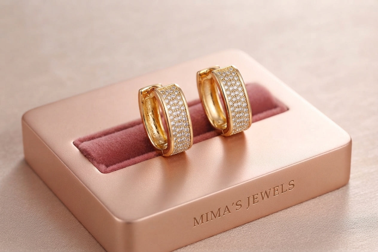 GLAM - Créoles Rectangles Large Full Pavé Rose Gold