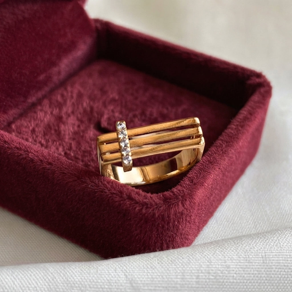 TRIO - Bague Triplette Barre Strass Rose Gold
