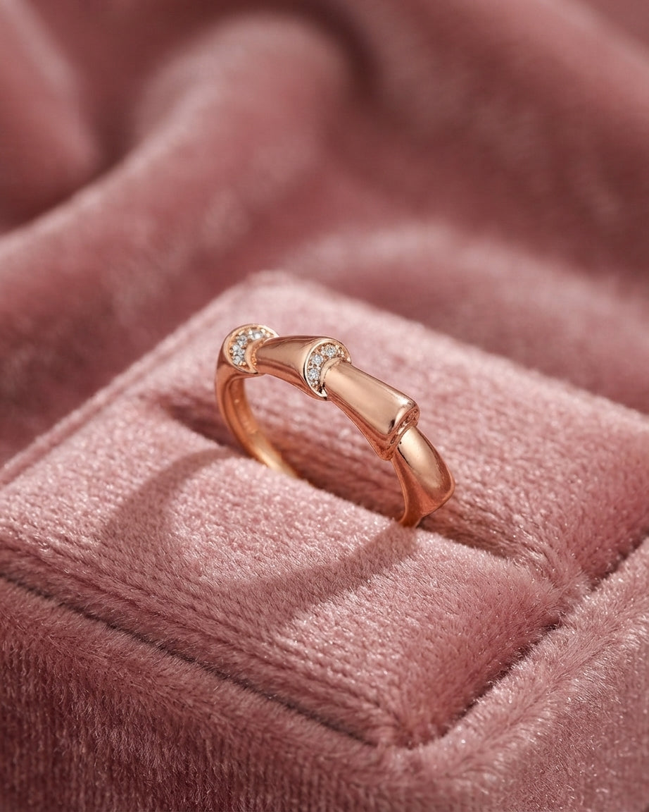 BAMBOO - Bague Jonc Bambou Pavé Rose Gold