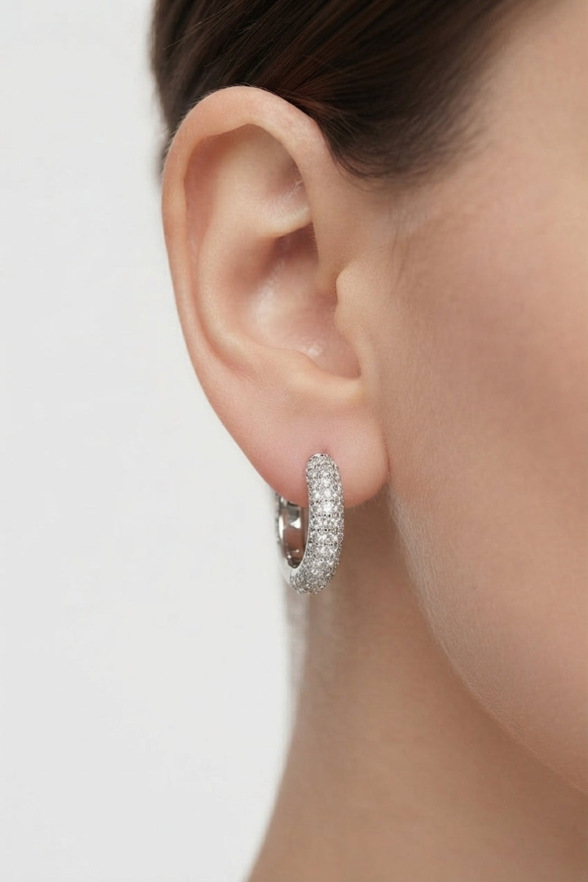ICE - Mini Créoles Pavé Full Strass Argenté