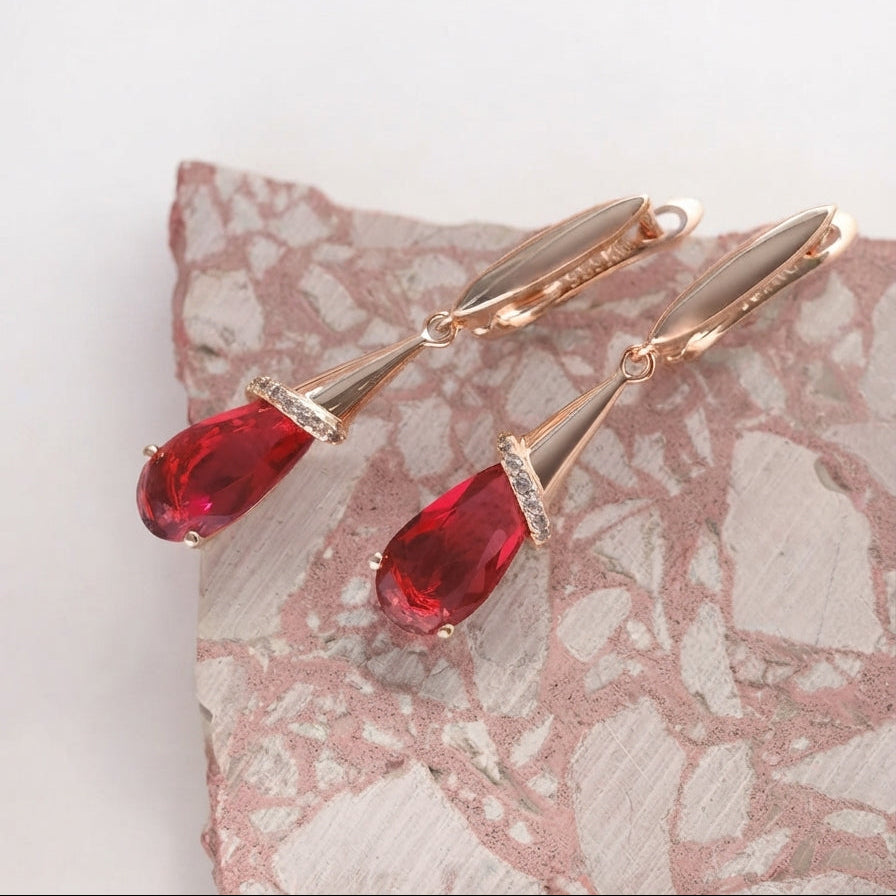 RUBINA - Boucles Goutte Rouge Rubis & Rosé Gold