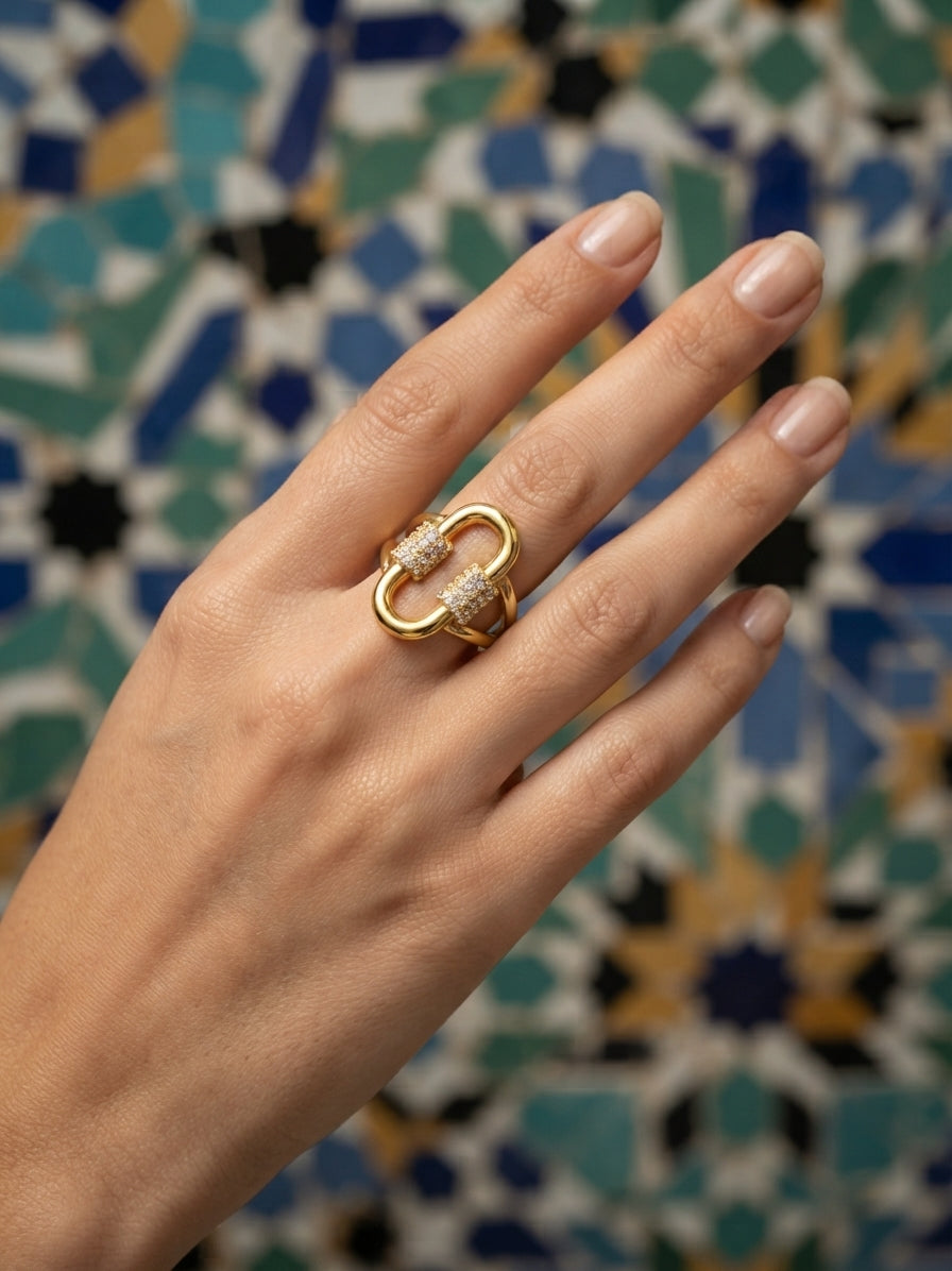 LINK - Bague Maillon Cadenas Pavé Doré