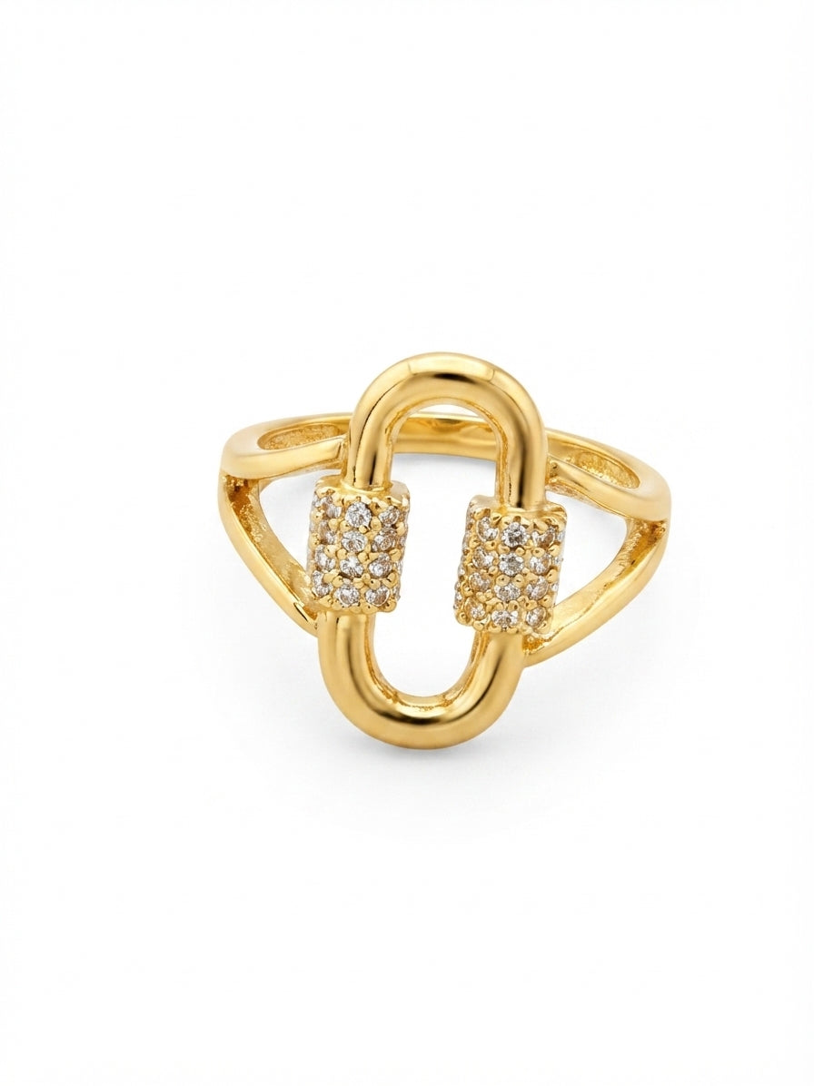 LINK - Bague Maillon Cadenas Pavé Doré