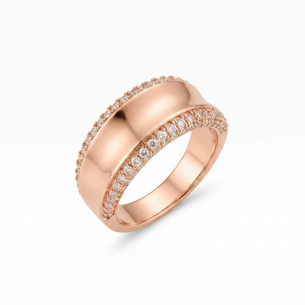 DÔME - Bague Large Bombée Pavé Doré