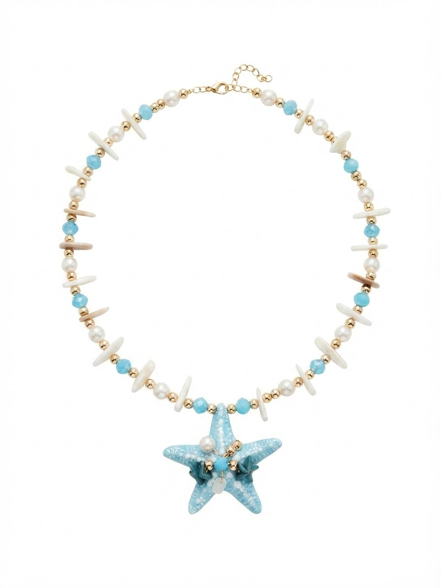 Collier Étoile de Mer STARFISH - Perles, Coquillages & Cristaux - Acier Inoxydable