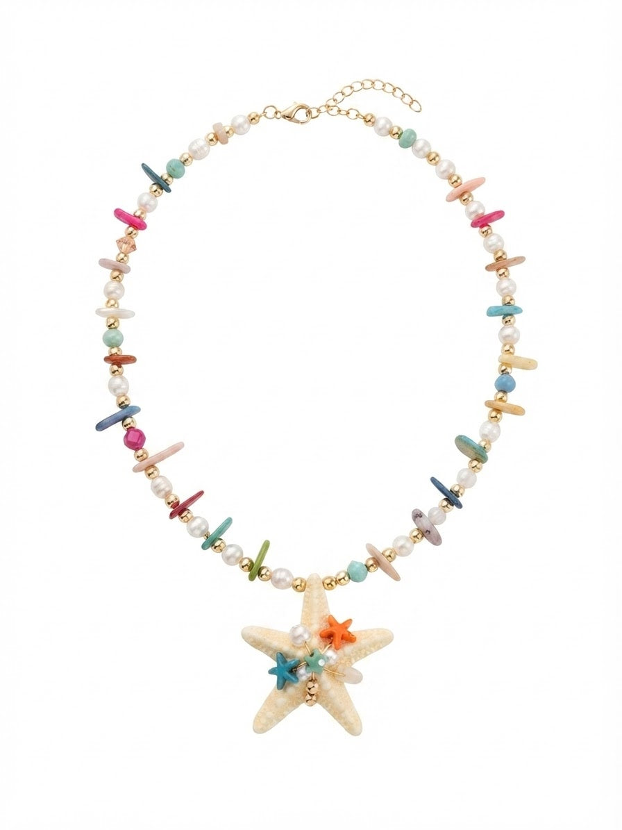 Collier Étoile de Mer STARFISH - Perles, Coquillages & Cristaux - Acier Inoxydable