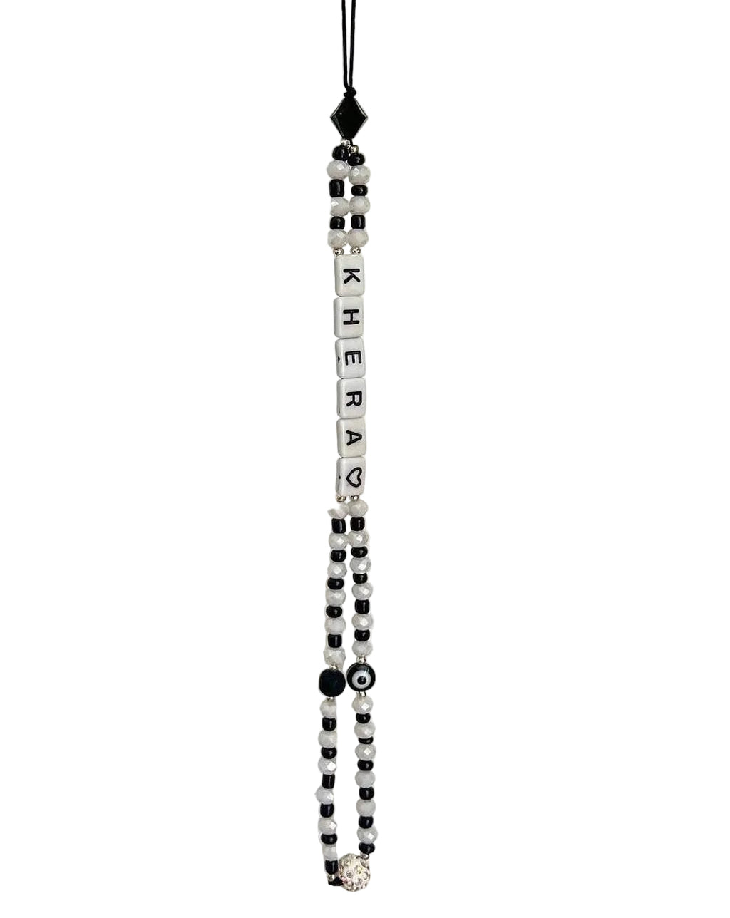 Phone Strap Noir & Blanc Prénom - Evil Eye & Main de Fatma