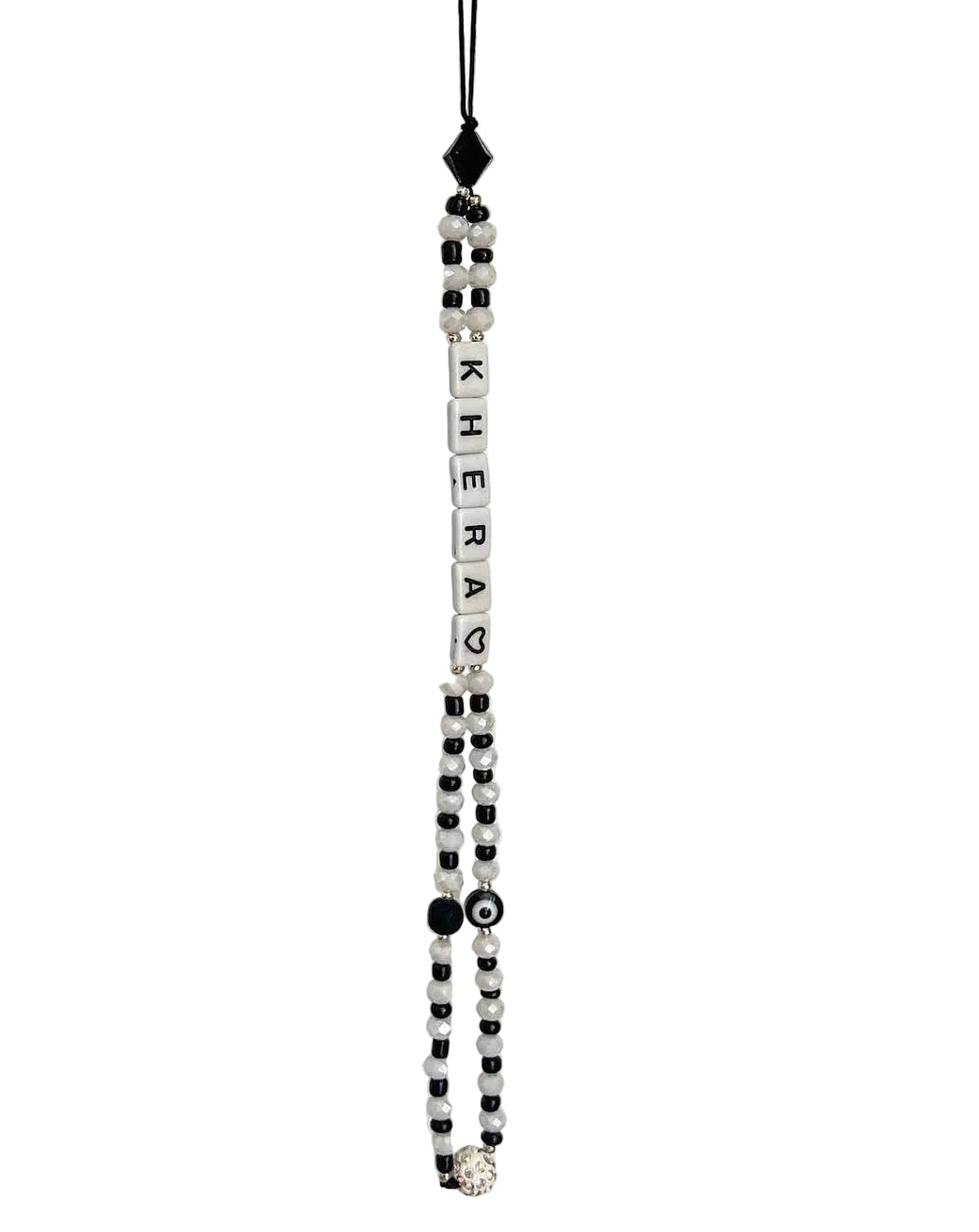Phone Strap Noir & Blanc Prénom - Evil Eye & Main de Fatma