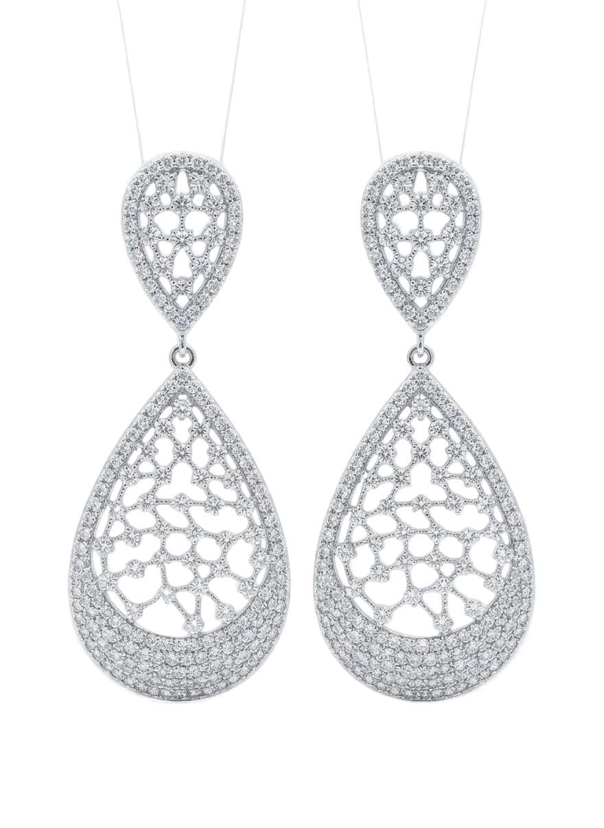 DIVA - Boucles Gouttes Dentelle Pavé Argenté