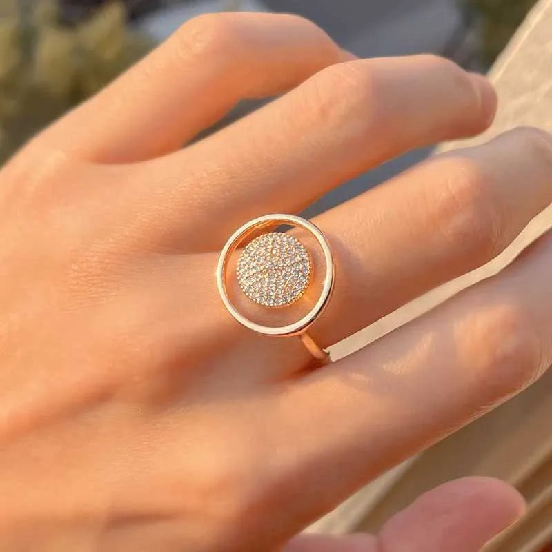 LUNA - Bague Halo Disque Pavé - Or & Rose Gold