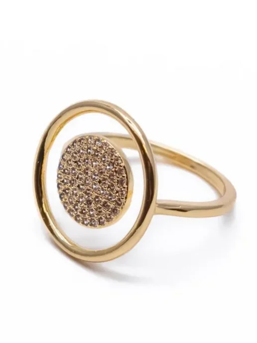 LUNA - Bague Halo Disque Pavé - Or & Rose Gold