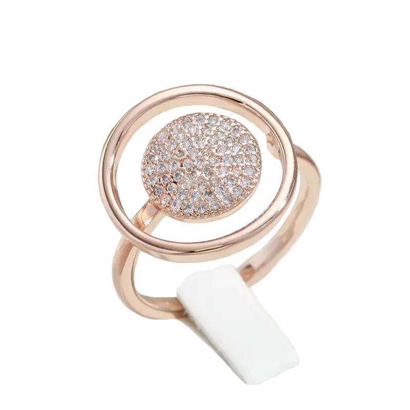LUNA - Bague Halo Disque Pavé - Or & Rose Gold