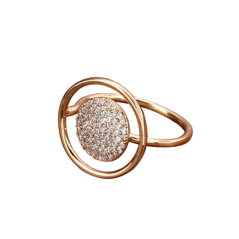 LUNA - Bague Halo Disque Pavé - Or & Rose Gold