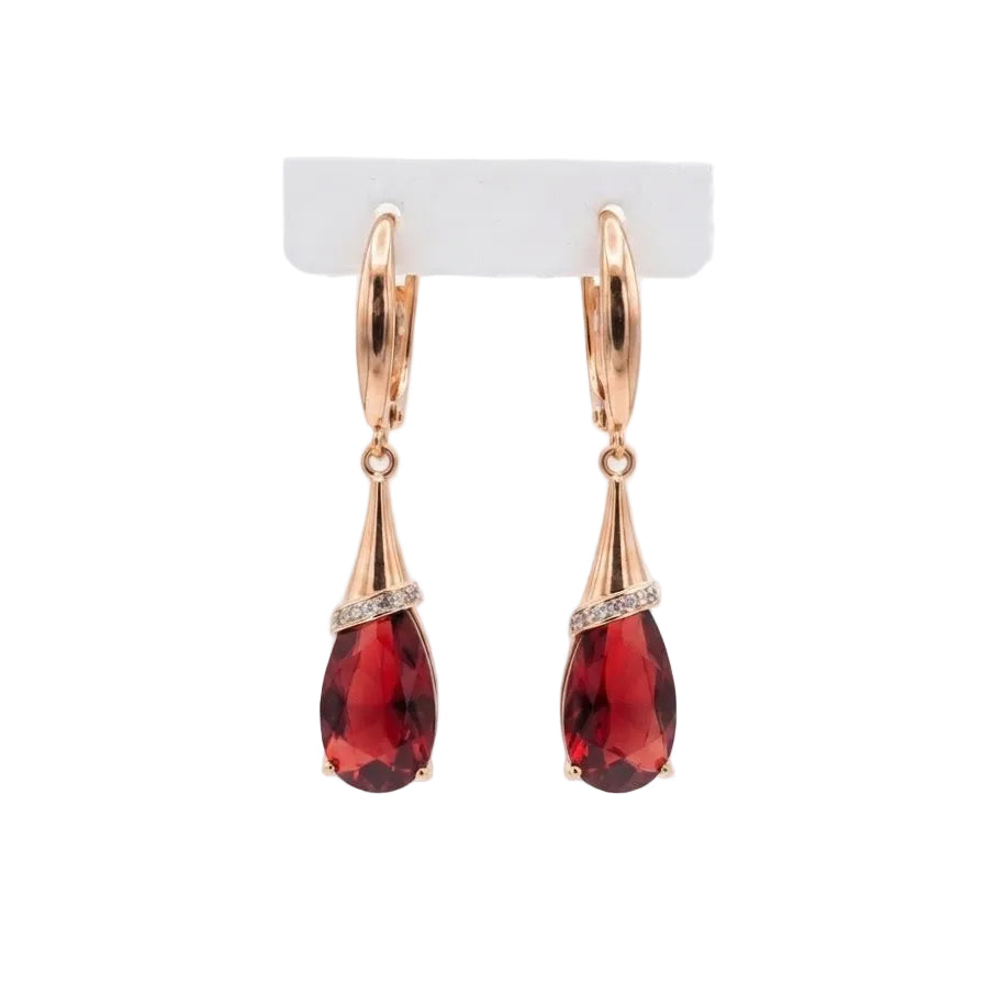 RUBINA - Boucles Goutte Rouge Rubis & Rosé Gold
