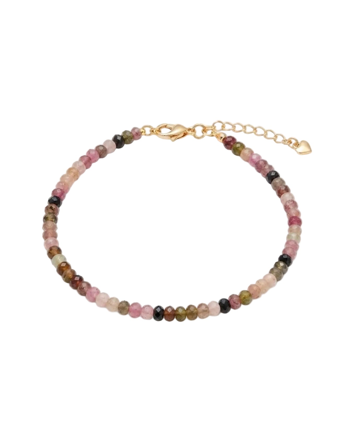 OURMALINE - Bracelet Perles Facettées Multicolores - Doré Coeur