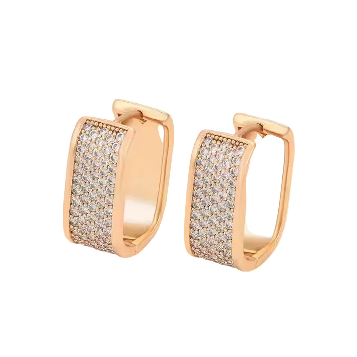 GLAM - Créoles Rectangles Large Full Pavé Rose Gold
