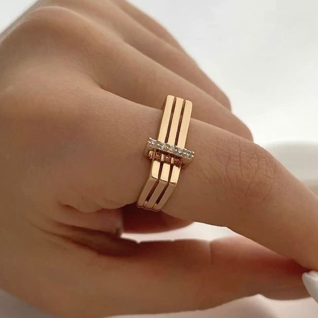 TRIO - Bague Triplette Barre Strass Rose Gold