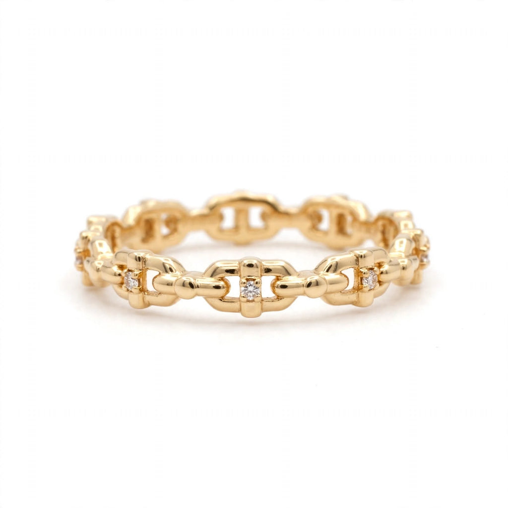 Bague LINK - Maillons Ancre Diamants Dorée