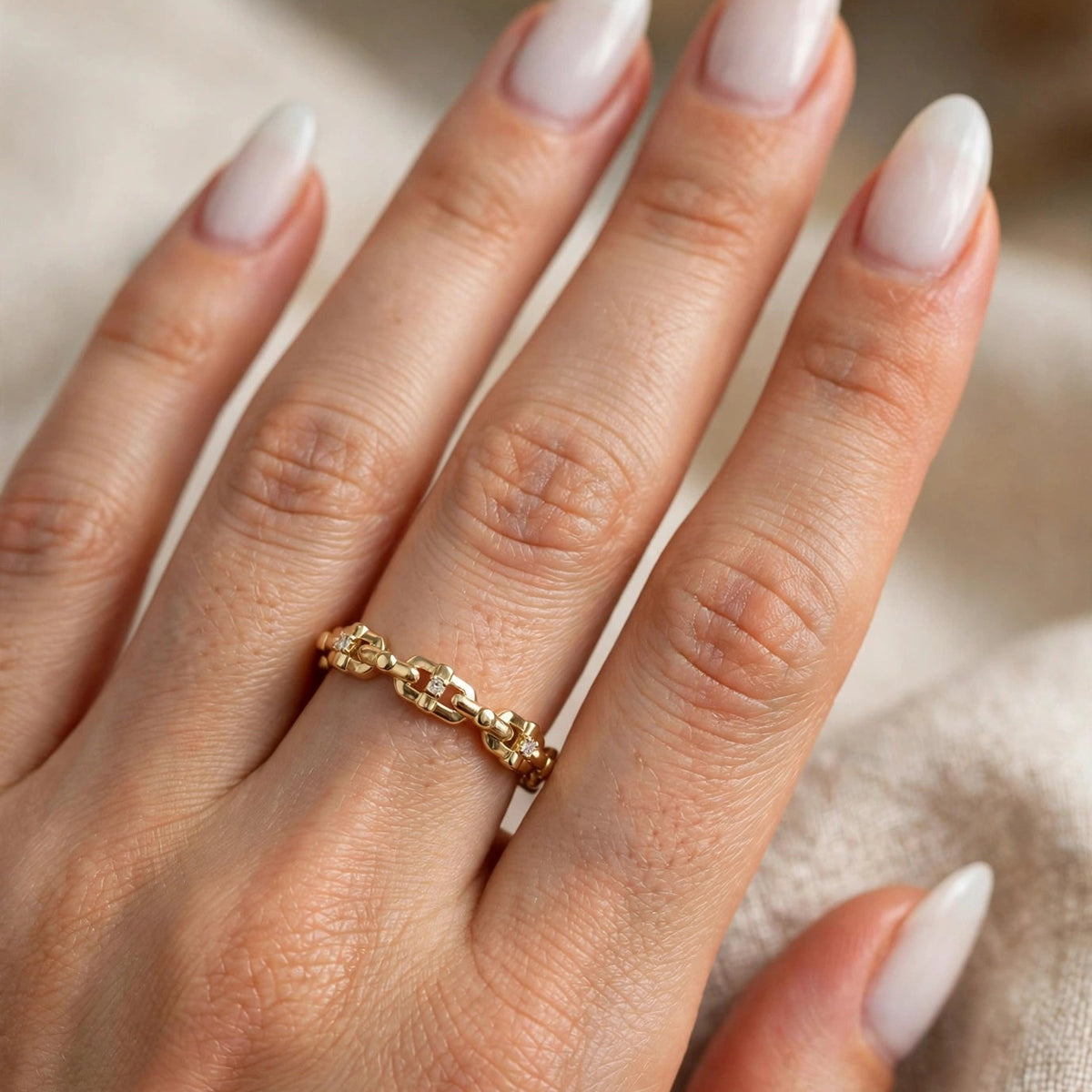 Bague LINK - Maillons Ancre Diamants Dorée